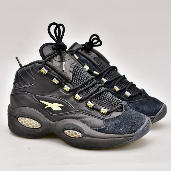 REEBOK KIDS YOUTH 7 QUESTION BASKETBALL SNEAKERS MID BLACK GOLD IVERSON ID9293 - Picture 12 of 12